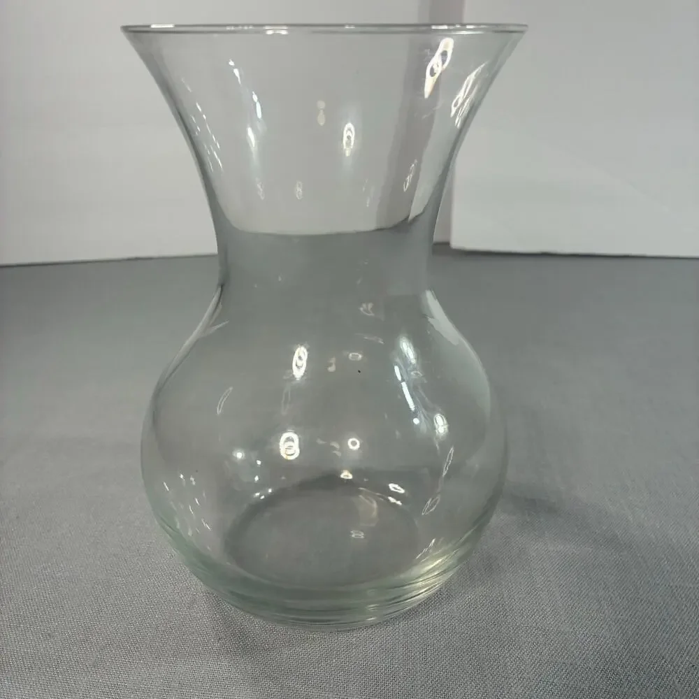 Clear Glass Flower Vase 7 Inch Flared Rim Bulbous Round Base Floral Centerpiece